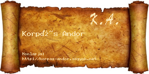 Korpás Andor névjegykártya